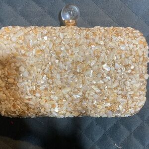Nina Cream Gemstone Embellished Clutch